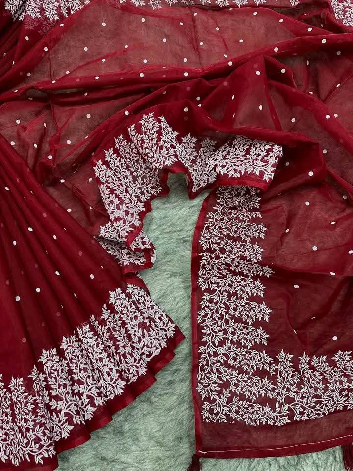 Half silk block print sharee
